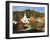 Waits River, View of Church and Barn, Northeast Kingdom, Vermont, USA-Walter Bibikow-Framed Photographic Print