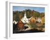 Waits River, View of Church and Barn, Northeast Kingdom, Vermont, USA-Walter Bibikow-Framed Photographic Print