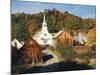 Waits River, View of Church and Barn, Northeast Kingdom, Vermont, USA-Walter Bibikow-Mounted Photographic Print