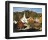 Waits River, View of Church and Barn, Northeast Kingdom, Vermont, USA-Walter Bibikow-Framed Photographic Print