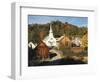 Waits River, View of Church and Barn, Northeast Kingdom, Vermont, USA-Walter Bibikow-Framed Photographic Print