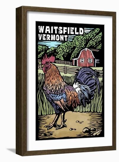 Waitsfield, Vermont - Rooster - Scratchboard-Lantern Press-Framed Art Print