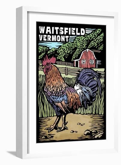 Waitsfield, Vermont - Rooster - Scratchboard-Lantern Press-Framed Art Print