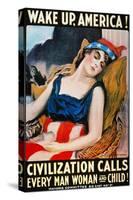 'Wake Up America' Poster-James Montgomery Flagg-Stretched Canvas