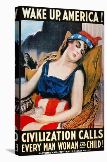 'Wake Up America' Poster-James Montgomery Flagg-Stretched Canvas