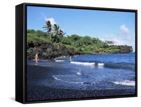 Walanapanapa Black Sand Beach, Hana Coast, Maui, Hawaii, Hawaiian Islands, USA-Alison Wright-Framed Stretched Canvas