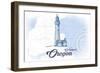 Waldport, Oregon - Lighthouse - Blue - Coastal Icon-Lantern Press-Framed Art Print