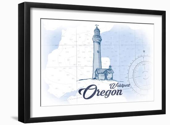 Waldport, Oregon - Lighthouse - Blue - Coastal Icon-Lantern Press-Framed Art Print