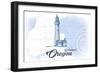 Waldport, Oregon - Lighthouse - Blue - Coastal Icon-Lantern Press-Framed Art Print