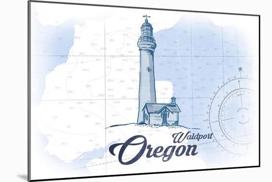 Waldport, Oregon - Lighthouse - Blue - Coastal Icon-Lantern Press-Mounted Art Print