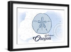 Waldport, Oregon - Sand Dollar - Blue - Coastal Icon-Lantern Press-Framed Art Print