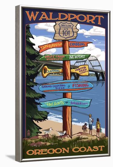 Waldport, Oregon - Signpost Destinations-Lantern Press-Framed Art Print