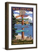 Waldport, Oregon - Signpost Destinations-Lantern Press-Framed Art Print