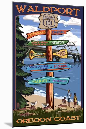 Waldport, Oregon - Signpost Destinations-Lantern Press-Mounted Art Print