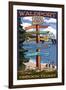 Waldport, Oregon - Signpost Destinations-Lantern Press-Framed Art Print