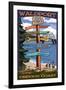 Waldport, Oregon - Signpost Destinations-Lantern Press-Framed Art Print