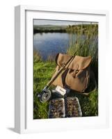 Wales, Conwy, A Trout Rod and Fly Fishing Equipment Beside a Hill Lake in North Wales, UK-John Warburton-lee-Framed Photographic Print