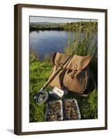 Wales, Conwy, A Trout Rod and Fly Fishing Equipment Beside a Hill Lake in North Wales, UK-John Warburton-lee-Framed Photographic Print