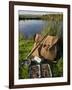 Wales, Conwy, A Trout Rod and Fly Fishing Equipment Beside a Hill Lake in North Wales, UK-John Warburton-lee-Framed Photographic Print