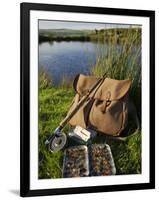 Wales, Conwy, A Trout Rod and Fly Fishing Equipment Beside a Hill Lake in North Wales, UK-John Warburton-lee-Framed Photographic Print