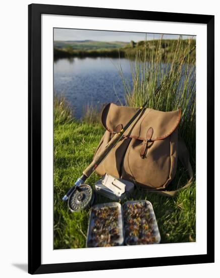 Wales, Conwy, A Trout Rod and Fly Fishing Equipment Beside a Hill Lake in North Wales, UK-John Warburton-lee-Framed Photographic Print