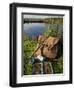 Wales, Conwy, A Trout Rod and Fly Fishing Equipment Beside a Hill Lake in North Wales, UK-John Warburton-lee-Framed Photographic Print