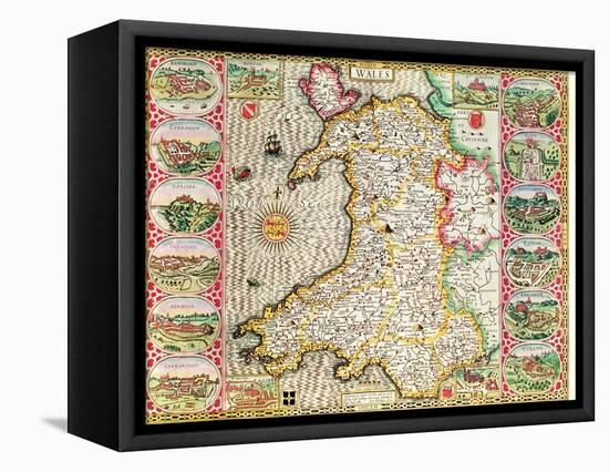 Wales, engraved by Jodocus Hondius-John Speed-Framed Stretched Canvas