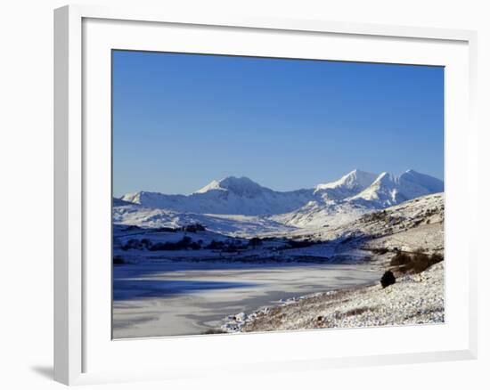 Wales, Gwynedd, Snowdonia; View over the Frozen Llyn Mymbyr Towards the Snowdon Horseshoe-John Warburton-lee-Framed Photographic Print