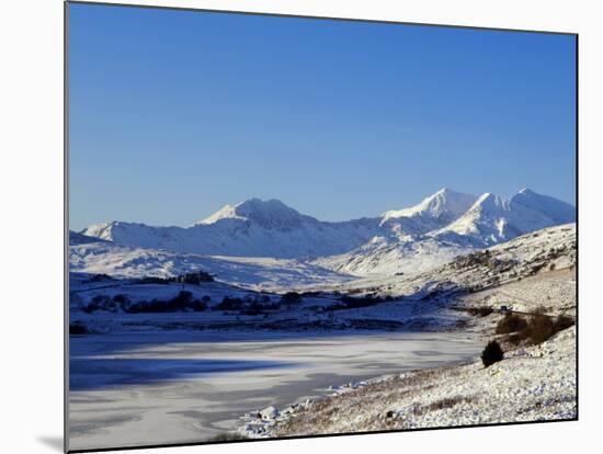 Wales, Gwynedd, Snowdonia; View over the Frozen Llyn Mymbyr Towards the Snowdon Horseshoe-John Warburton-lee-Mounted Photographic Print