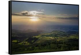 Wales landscape with setting sun-Charles Bowman-Framed Stretched Canvas