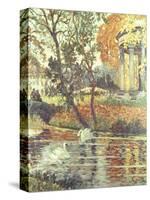 Walk by the River on an Autumn Day-Eugene Chigot-Stretched Canvas