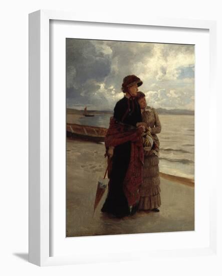 Walk on the beach, Rugen-Hans Gude-Framed Giclee Print