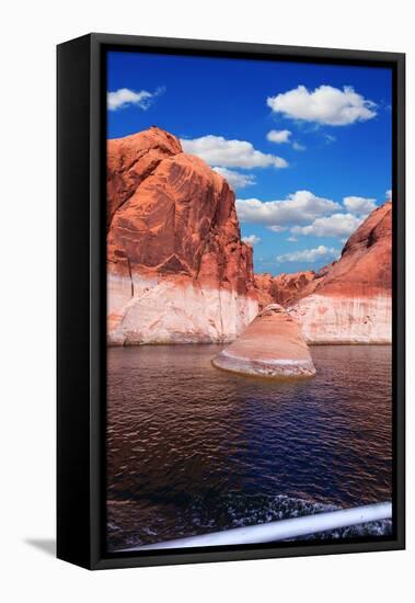 Walk on the Tourist Boat. Red Sandstone Hills Surround the Lake. Lake Powell on the Colorado River-kavram-Framed Stretched Canvas