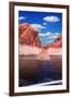 Walk on the Tourist Boat. Red Sandstone Hills Surround the Lake. Lake Powell on the Colorado River-kavram-Framed Photographic Print