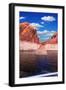 Walk on the Tourist Boat. Red Sandstone Hills Surround the Lake. Lake Powell on the Colorado River-kavram-Framed Photographic Print