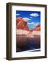 Walk on the Tourist Boat. Red Sandstone Hills Surround the Lake. Lake Powell on the Colorado River-kavram-Framed Photographic Print