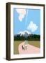 Walk with dog and airplane cloud-Hiroyuki Izutsu-Framed Giclee Print