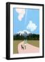 Walk with dog and airplane cloud-Hiroyuki Izutsu-Framed Giclee Print