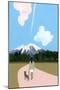 Walk with dog and airplane cloud-Hiroyuki Izutsu-Mounted Giclee Print