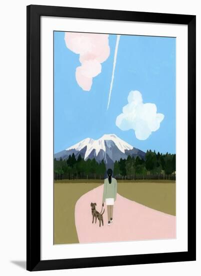 Walk with dog and airplane cloud-Hiroyuki Izutsu-Framed Giclee Print