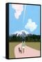 Walk with dog and airplane cloud-Hiroyuki Izutsu-Framed Stretched Canvas