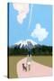 Walk with dog and airplane cloud-Hiroyuki Izutsu-Stretched Canvas