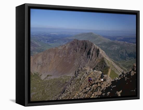 Walkers Approaching the Summit of Mount Snowdon from the Ridge of Y Lliwedd National Park-Nigel Blythe-Framed Stretched Canvas