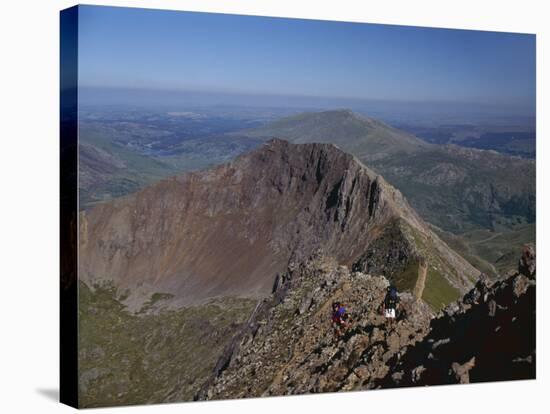 Walkers Approaching the Summit of Mount Snowdon from the Ridge of Y Lliwedd National Park-Nigel Blythe-Stretched Canvas