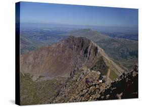 Walkers Approaching the Summit of Mount Snowdon from the Ridge of Y Lliwedd National Park-Nigel Blythe-Stretched Canvas