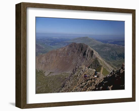 Walkers Approaching the Summit of Mount Snowdon from the Ridge of Y Lliwedd National Park-Nigel Blythe-Framed Photographic Print