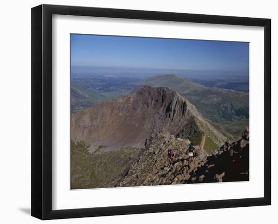 Walkers Approaching the Summit of Mount Snowdon from the Ridge of Y Lliwedd National Park-Nigel Blythe-Framed Photographic Print