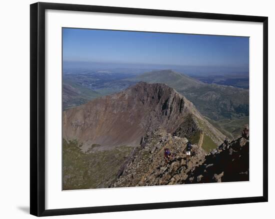 Walkers Approaching the Summit of Mount Snowdon from the Ridge of Y Lliwedd National Park-Nigel Blythe-Framed Photographic Print