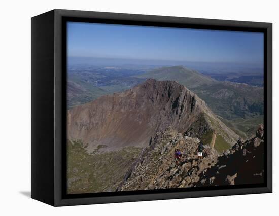 Walkers Approaching the Summit of Mount Snowdon from the Ridge of Y Lliwedd National Park-Nigel Blythe-Framed Stretched Canvas