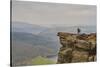 Walkers taking in the view on Hathersage Edge, Ladybower Reservoir below, Peak District National Pa-Tim Winter-Stretched Canvas